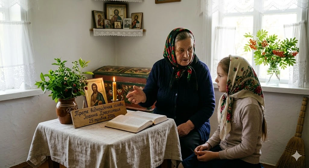 Бабуся, онука, ікона, книга