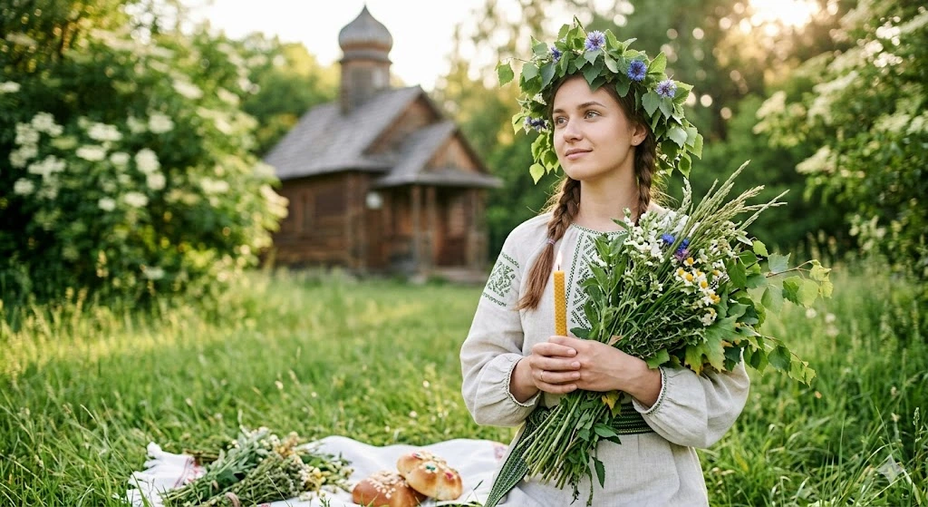 Девушка с венком и травами