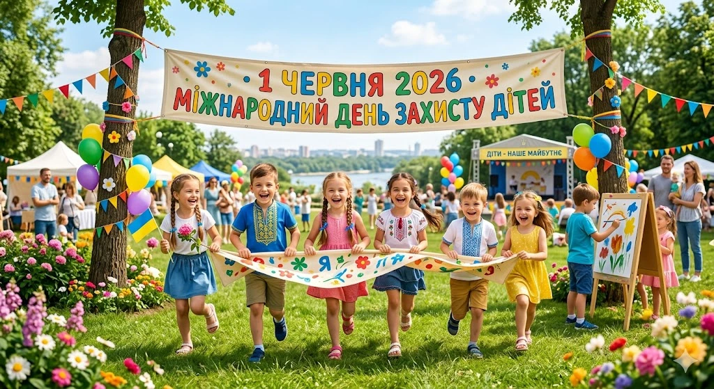 Діти біжать із банером