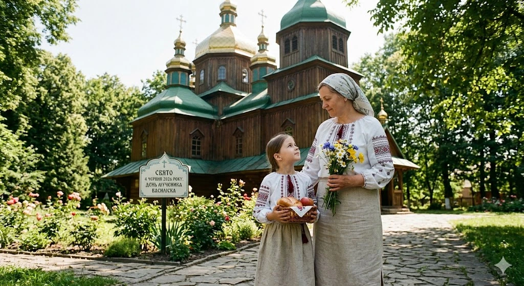 Мать с дочерью возле храма
