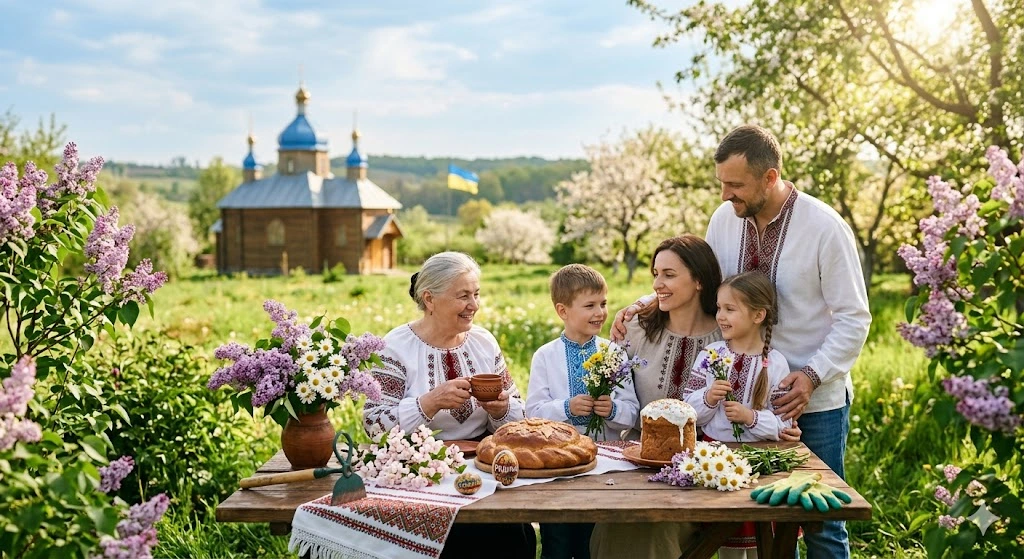 Украинская семья в саду