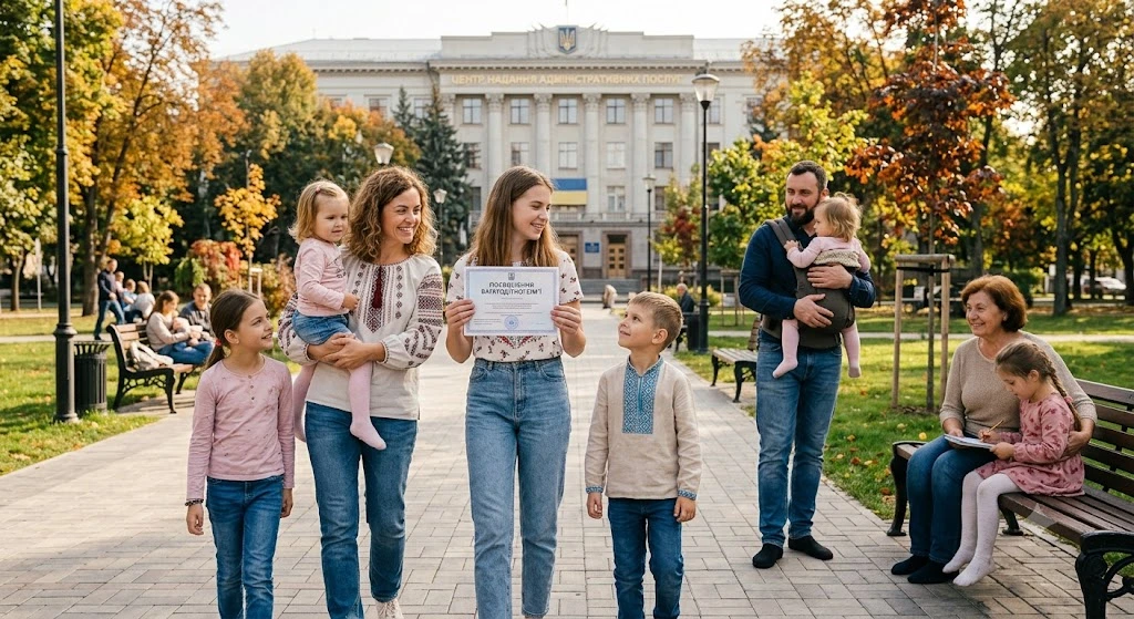 Багатодітна сім’я біля ЦНАПу