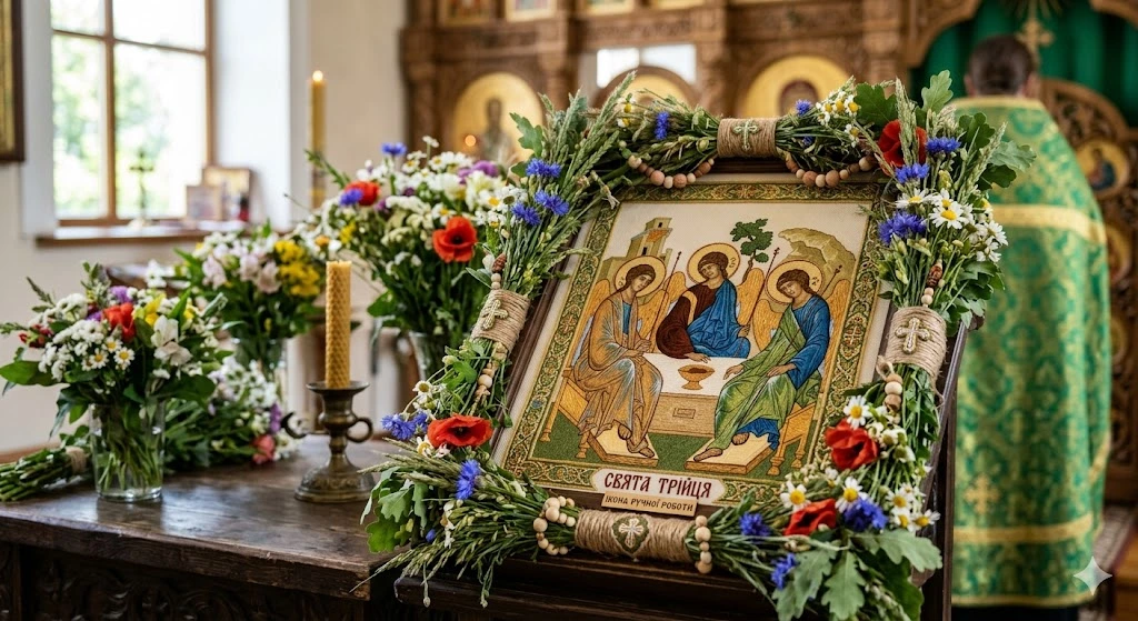 Ікона, вінок, церква, квіти