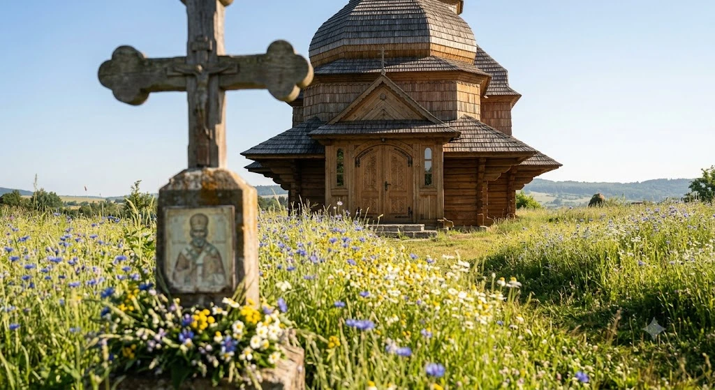 Церковь в поле цветов