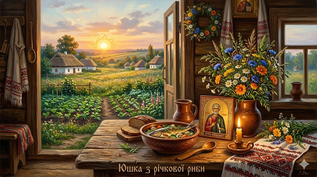 Юшка с рыбой и икона
