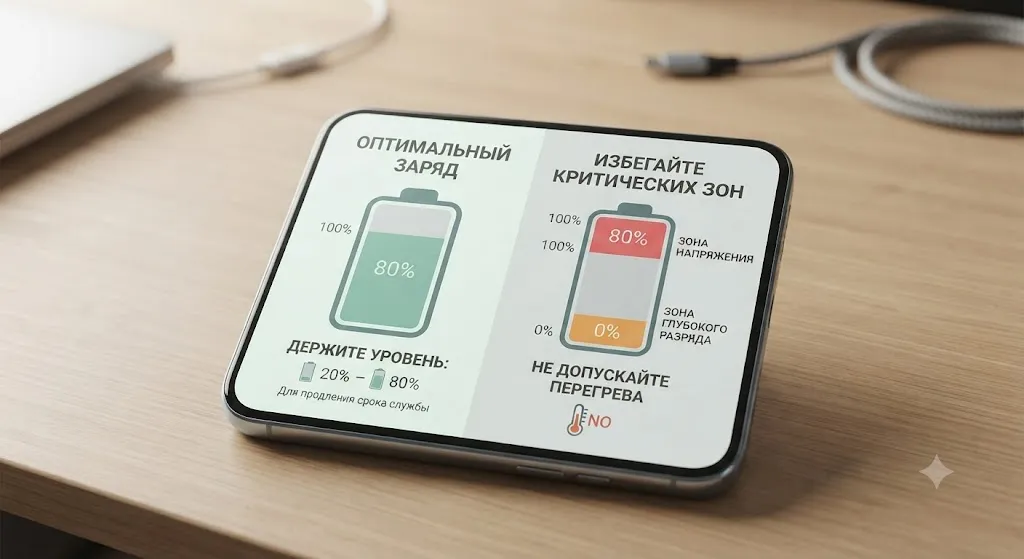 Инфографика оптимального заряда батареи