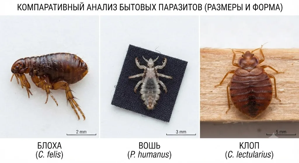 Сравнение блохи, вши и клопа