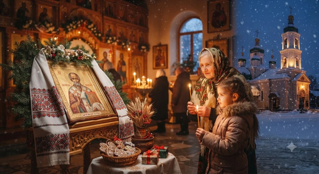 Бабушка и внучка в церкви