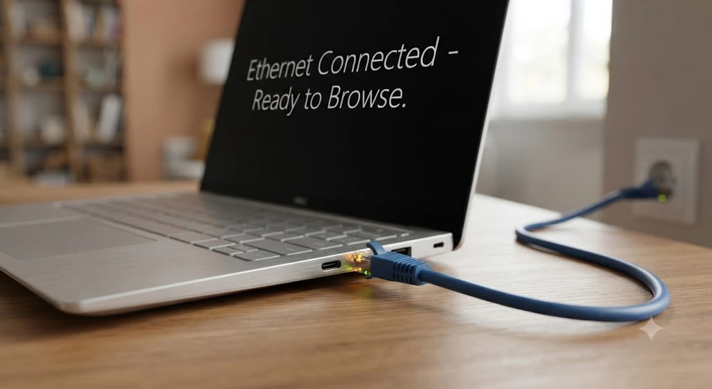 Ethernet кабель подключен к ноутбуку