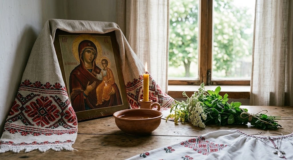 Икона, рушник, травы