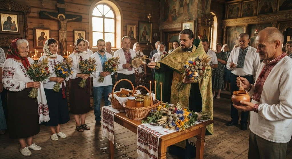 Освящение меда и маковейчиков в церкви