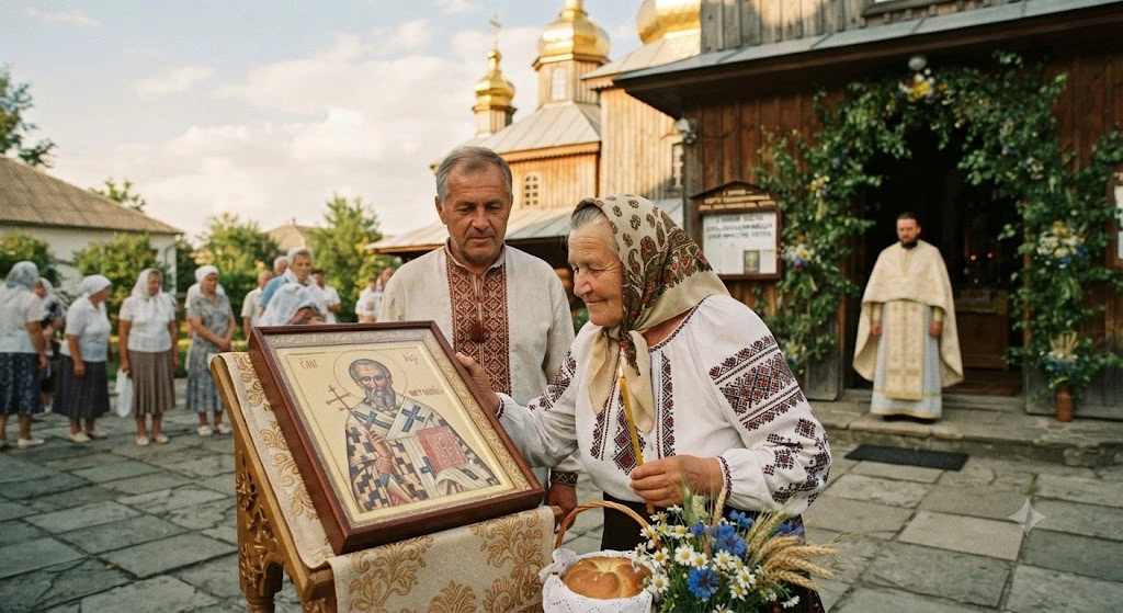 Пожилая пара возле церкви