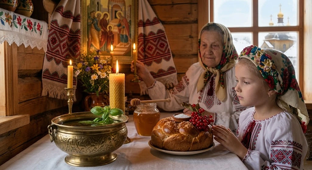 Пожилая женщина и девочка, Рождественский сочельник