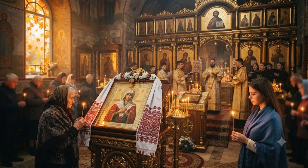 Верующие молятся в храме