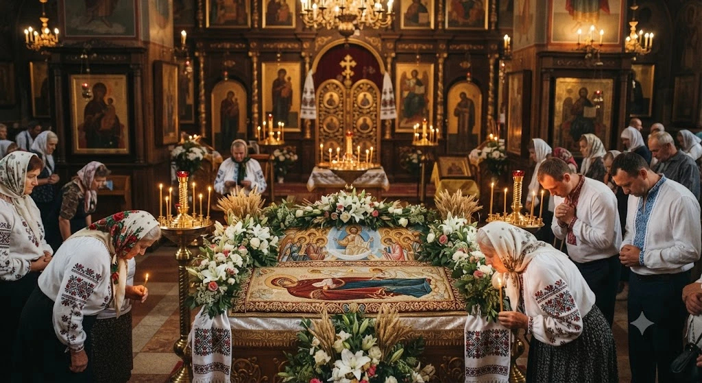 Верующие в церкви на Успение