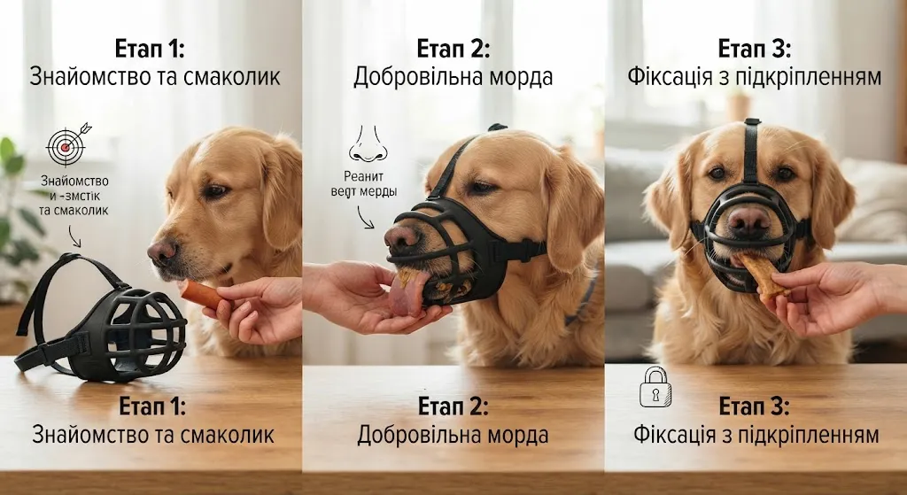 Поэтапное обучение собаки наморднику