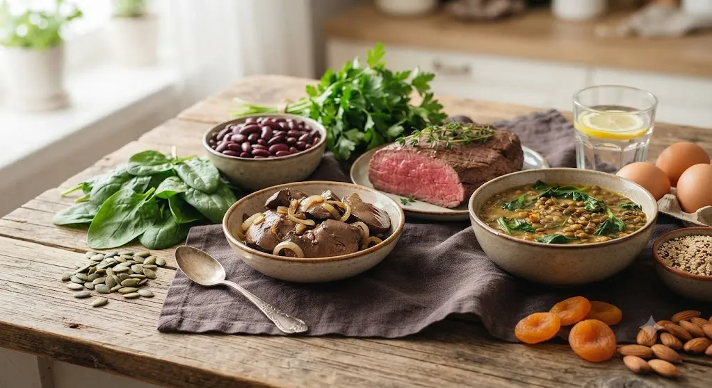 Продукты, богатые железом, на столе