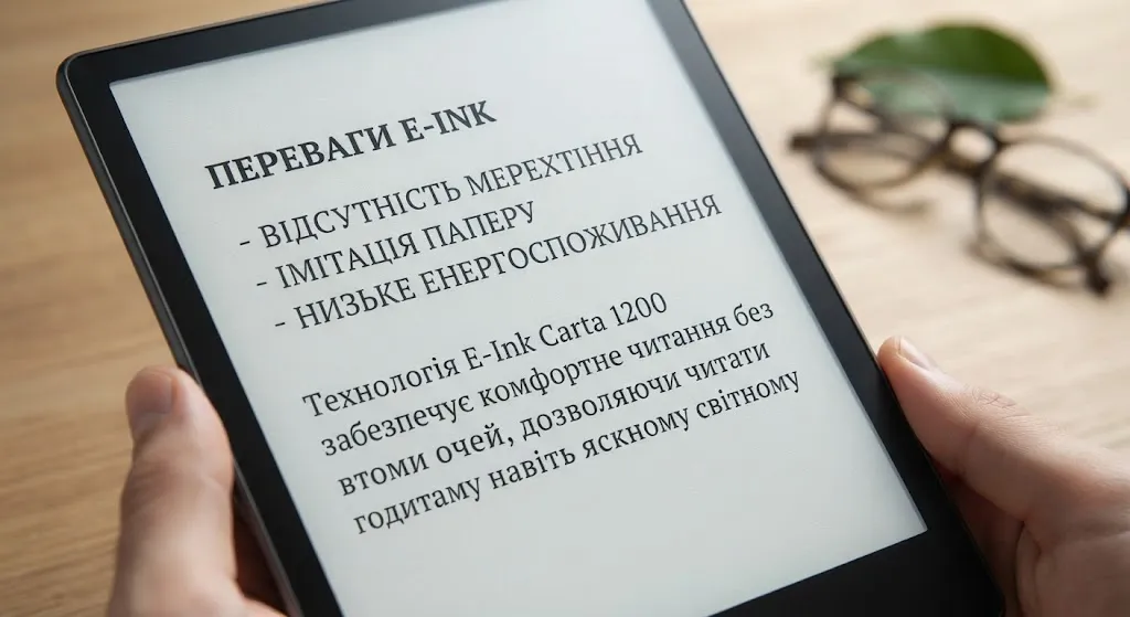 E-Ink advantages list on screen